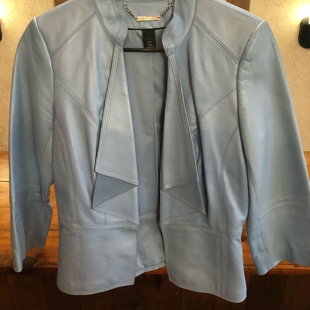 White House Black Market Blue Leather Jacket - Picture 4 of 7